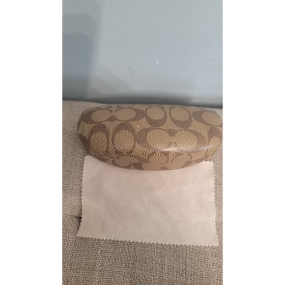 Coach Signature C Hard Sunglass Eyeglass Case Beige Brown Logo w/ Cloth - Picture 4 of 5